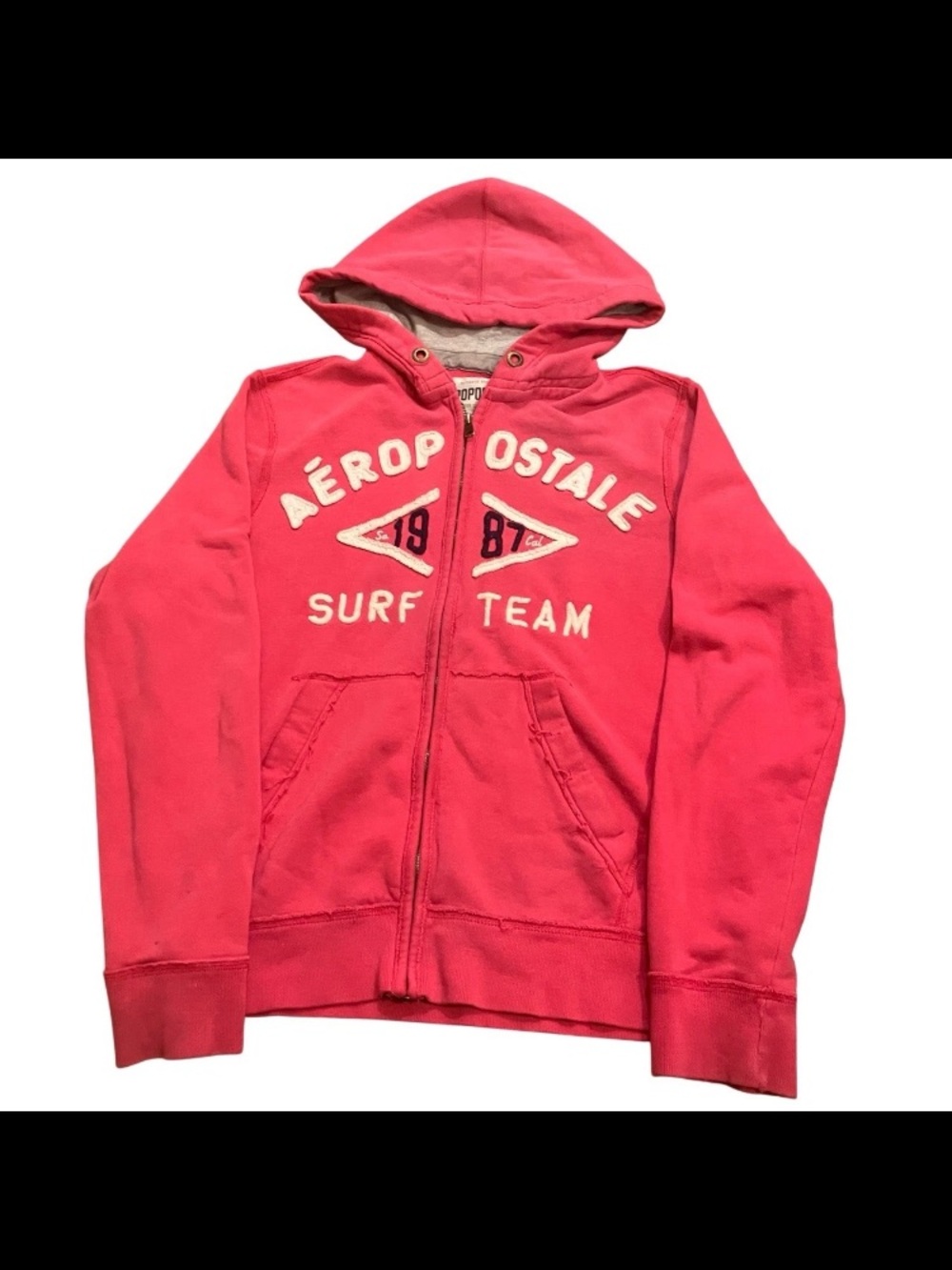 Aéropostale Surf Team Hoodie Mens M Pink Full Zip Logo Distress Y2K